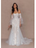 Ivory Embroidered Lace Tulle Enchanting Wedding Dress With Nude Lining